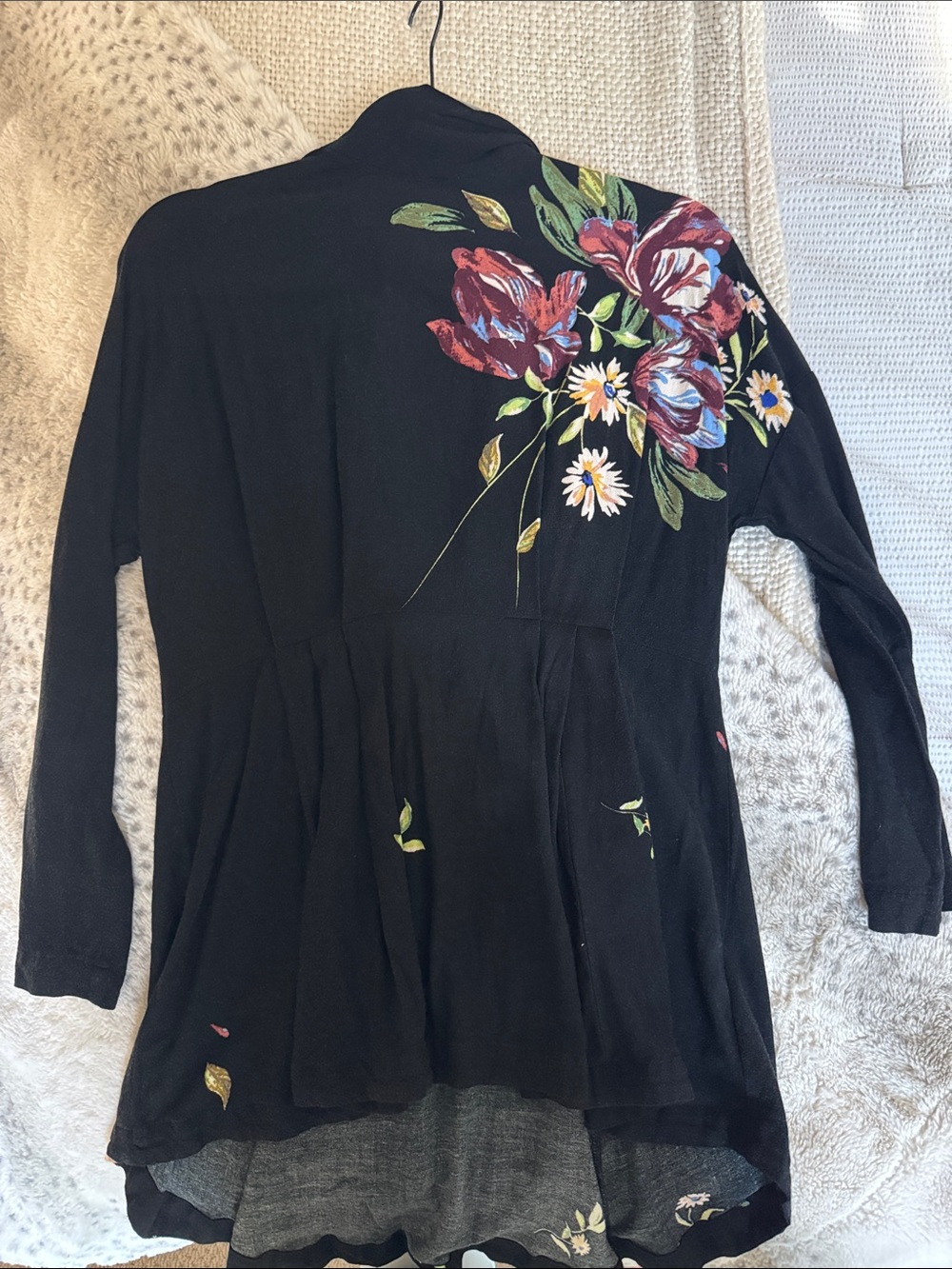 Free People Black Floral-Print Longline Tunic